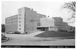 Beaver Dam Wisconsin~St Joseph's Hospital~50s Cars & Trucks Parked~RPPC-Postcard