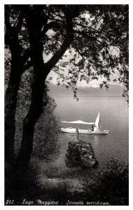 Lake Maggiore Meridian Serenity Black and White RPPC Postcard