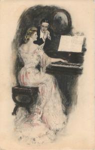 Vintage M. M. Vienne postcard Piano Music Couple Fantasy