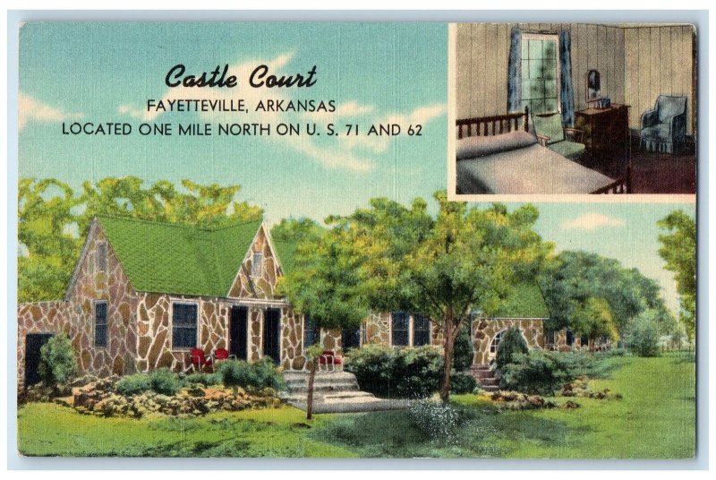 c1940's Castle Court & Restaurant Cabins Bedroom Fayetteville Arkansas Postcard