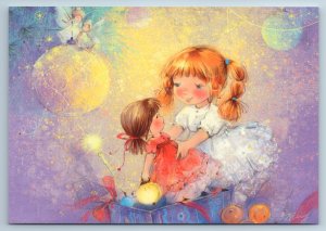 LITTLE GIRL and her DOLL Toy Fairy Gift Fantasy by Babok Russian New Postcard