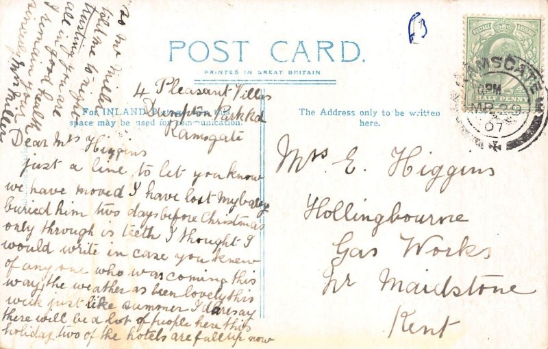 A884 England 1907 Ramsgate Lighthouse Sailing Boat vintage postcard