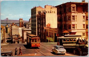 1955 Cable Cars Crossing San Francisco California & Powell Sts. Posted Postcard