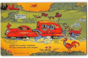 Trailer Comic RAY WALTERS Camping Curteich Linen 1940s Vintage Postcard