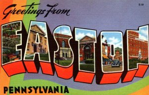 Pennsylvania Greetings From Easton Large Letter Linen