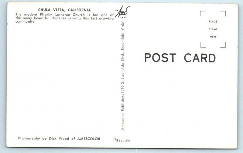 CHULA VISTA, California CA ~ PILGRIM LUTHERAN CHURCH San Diego County Postcard