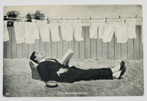 Man on Lawn Looking At Bloomers, I can Read Between The Lines  Postcard M13