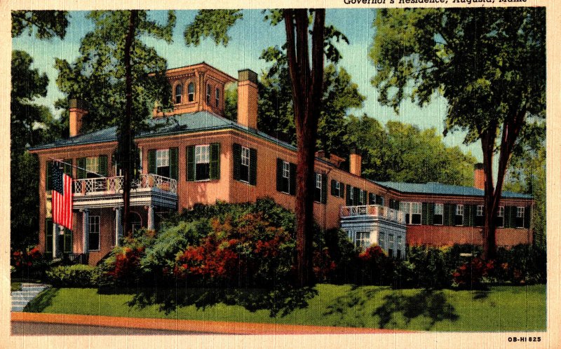VINTAGE POSTCARD GOVERNOR'S RESIDENCE AT AUGUSTA MAINE c. 1940