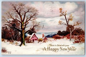 1913 New Year House Winter Scene Hornell New York NY Antique Posted Postcard