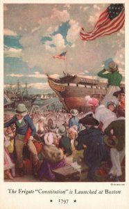 Vintage Postcard 1910's The Frigate Constitution is Launched at Boston 1979
