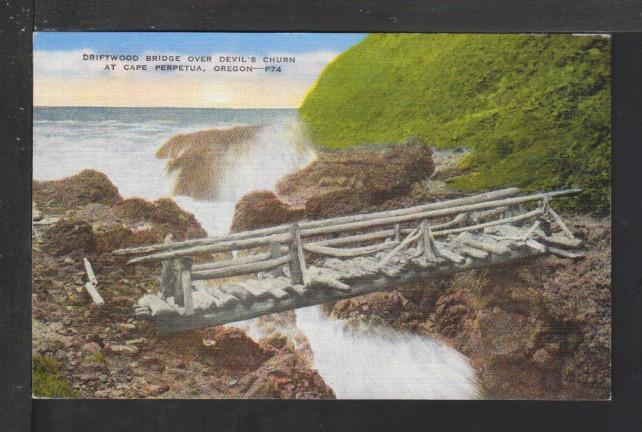 Driftwood Bridge,Devil's Churn,Cape Perpetua,OR Postcard 