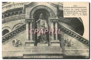 Old Postcard Paris Montmartre Chrit Statue adorning the Facade of the Sacre C...