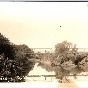 c1910s South Wayne, Wis. River Bridge RPPC Photo Man Cancel Village WI A154