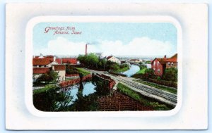 Greetings from AMANA, Iowa IA ~ Embossed BIRD'S EYE VIEW 1910s Border Postcard