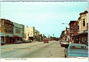 c1970s Paw Paw, Mich. Downtown Stores Postcard Cars Main St Sam Burke MI Vtg A79