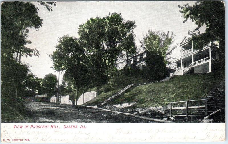 GALENA,  IL Illinois Street Scene  VIEW of  PROSPECT HILL, Homes  1907  Postcard