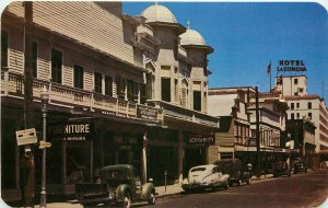Vintage Postcard; Key West FL, Duval Street Scene, Business Signs, Cool Cars