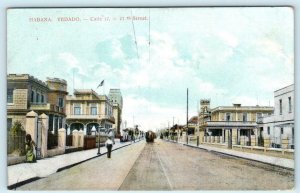 HAVANA, CUBA ~ Street Scene CALLE 17 ~ 17th Street ca1910s Trolley Postcard