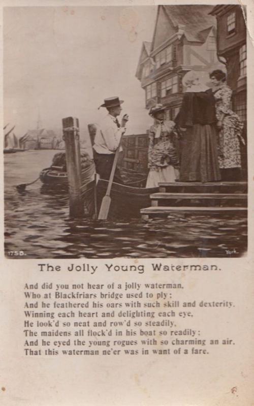 Thr Jolly Young Waterman on Blackfriars Bridge Antique Songcard Postcard