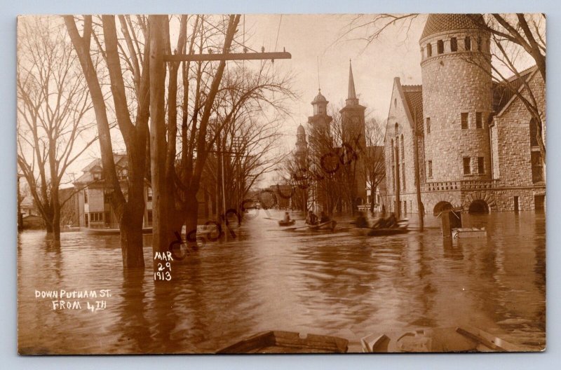 J89/ Marietta Ohio RPPC Postcard c1913 Flood Disaster Putnam St Church 352