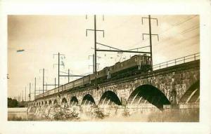 Railroad,Train Crossing Railroad Bridge, RPPC