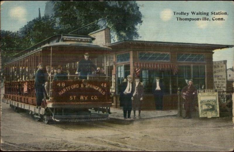 Thompsonville CT Trolley Waiting Station NICE CLOSE-UP c1910 Postcard