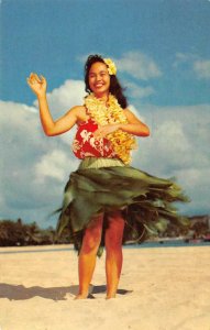 Lovely Hawaiian Hula Maiden Girl Dancer Grass Skirt 1965 Chrome Vintage Postcard