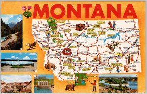 Vintage Montana Travel Map Postcard with Scenic Photos ca 1960 Litho H81