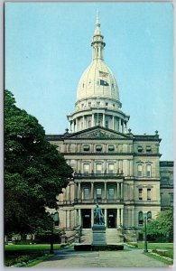 Vtg Lansing Michigan MI State Capitol Building 1950s Chrome View Unused Postcard