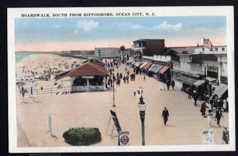 New Jersey ATLANTIC CITY Boardwalk south from Hippodrome - White Border