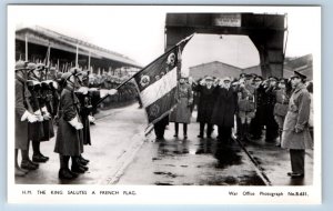 RPPC King George VI salutes French Flag B.E.F. British War Office WWII Postcard