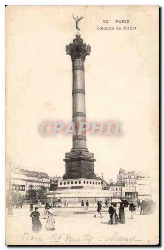 Paris Old Postcard Place de la Bastille July Column