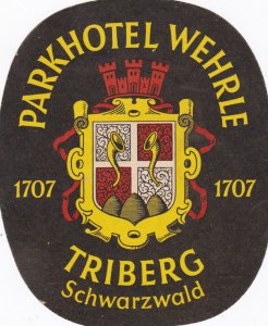 Germany Triberg im Schwarzwald Parkhotel Wehrle Vintage Luggage Label sk2009