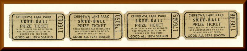 1974 Chippewa Lake Park Skee Ball Tickets, Chippewa Lake, Ohio/OH,Amusement Park