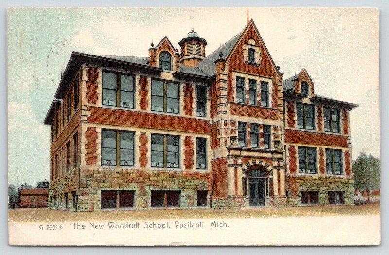 Ypsilanti Michigan~New Woodruff School~1911 Color Rotograph Postcard 