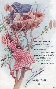 Lovers Romance Giant Birds Nest Leap Year Old Comic Postcard