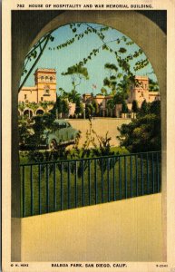 Vtg San Diego California CA Balboa Park House of Hospitality Linen Postcard