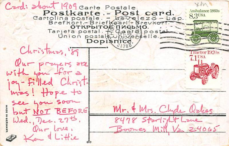 Christmas Postcard Postal used unknown