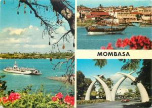 Lot 2 multi views postcards Mombasa Kenya Giant Tusks stamps franking