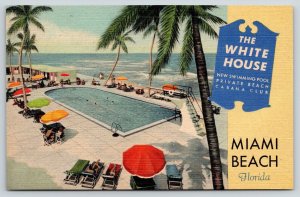 Miami Beach FL~White House Hotel~Cabana Club Pool~Artist Conception~1949 Linen