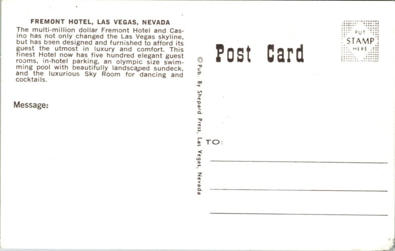 Advertising Postcard Roulette Gaming Guide Hotel Fremont in Las Vegas, Nevada