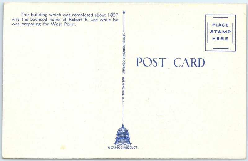 c1940s Alexandria, VA Robert E. Lee Boyhood Home House Linen PC Roadside A330
