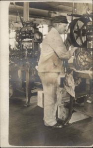 Factory Worker Labor Machinery Interior c1910 Real Photo Postcard