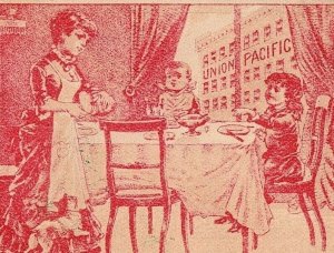  Trade Victorian Card Union Pacific Tea Co Mother Children & Cat Dinner Table