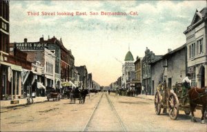 San Bernardino California CA Third Street Scene c1910 Vintage Postcard