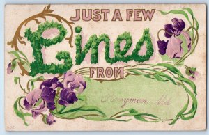 Just A Few Lines From Perryman Maryland MD Flowers Embossed Antique Postcard