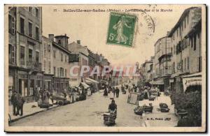 Old Postcard Belleville sur Saone The high street and walking