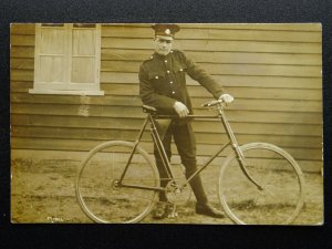 Military Portrait OFFICER / SOLDIER & HIS BICYCLE 1912 RP Postcard