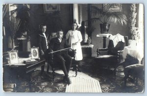 c1910's Children Violin House Interior Braas Sweden RPPC Photo Antique Postcard
