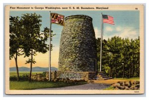 First George Washington Monument Boonesboro Maryland MD Linen Postcard Y11